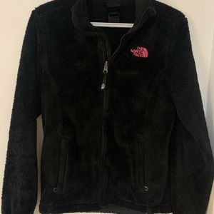 Black and pink north face, zip up sweater, size small, breast awareness